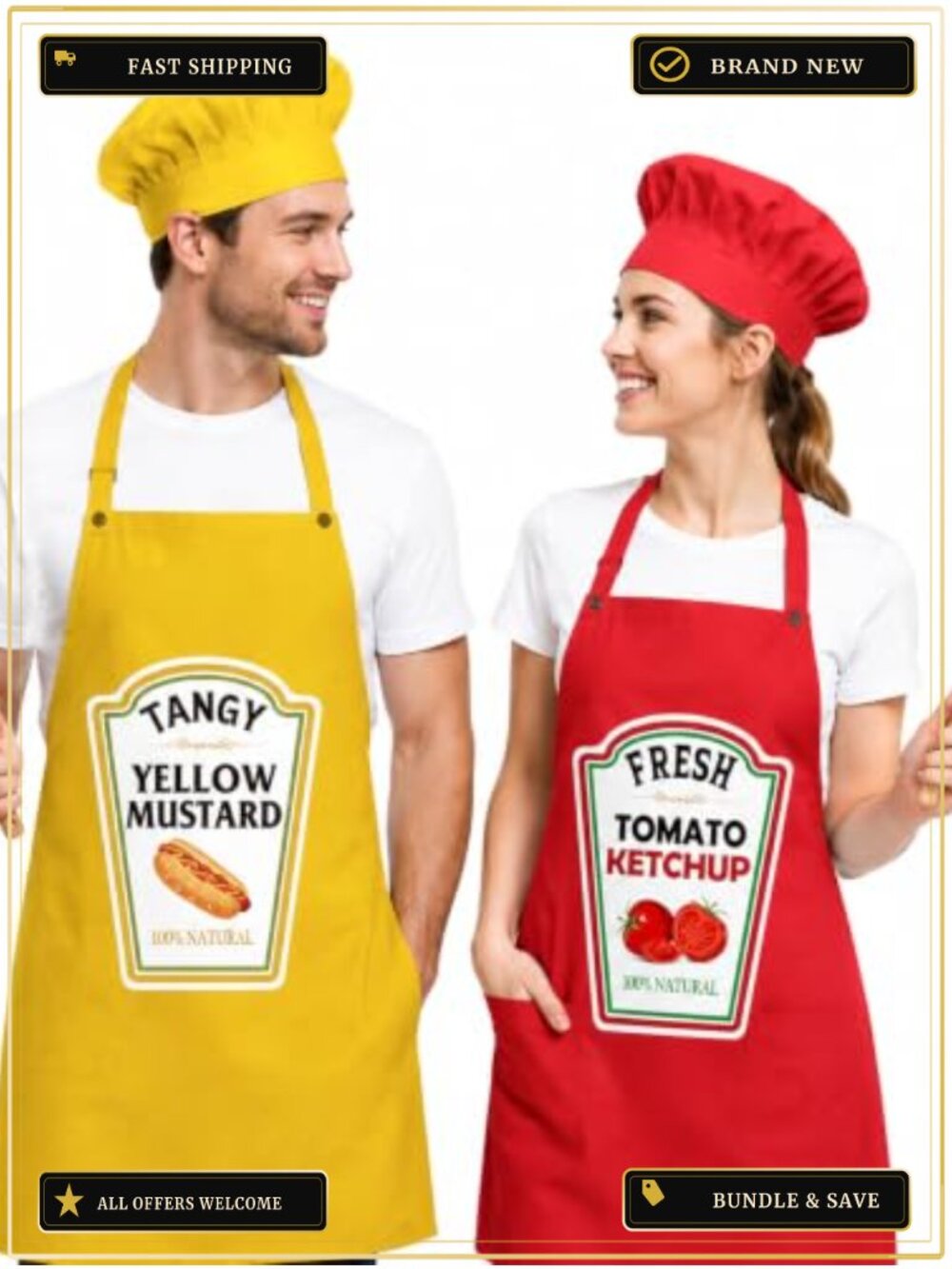 Condiment Apron Chef Hat Set Funny Group Family Halloween Costume